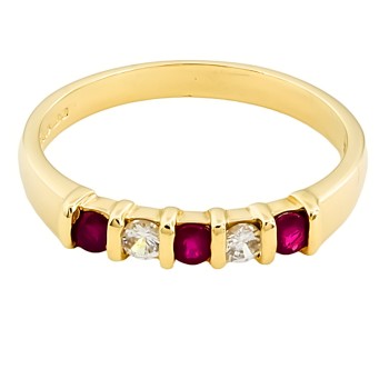 9ct Gold Ruby / Cubic Zirconia 5 Stone Ring Size P